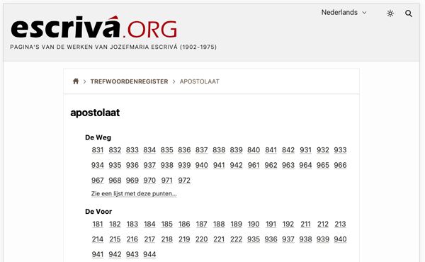 Binnen de index van trefwoorden.