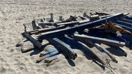 Shipwrecked boat on the coast.