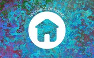 Icon of a house over a multicoloured background