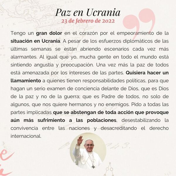 Llamamiento del Papa Francisco por la paz en Ucrania