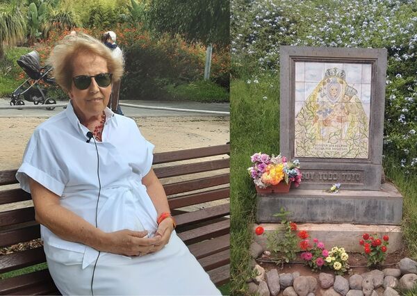 Carmen, junto al azulejo de la Virgen del Pino del parque Juan Pablo II.