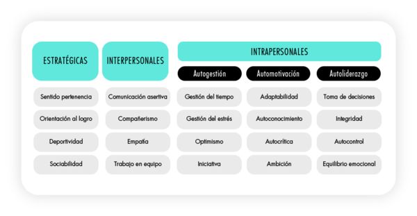 Tabla con las 20 competencias del plan de formación para deportistas