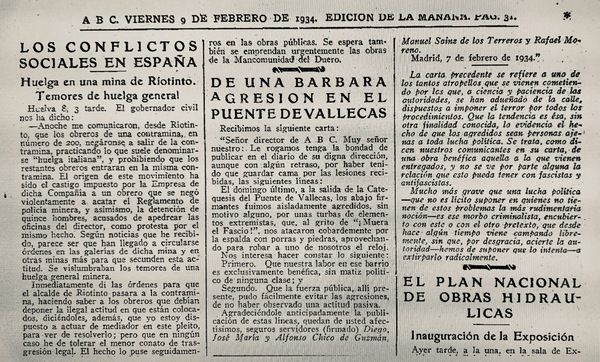 Noticia en ABC sobre el ataque que recibieron el beato Álvaro del Portillo y otros amigos en Vallecas