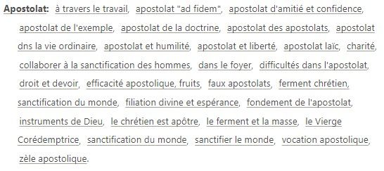 Répartition par thèmes dans la classification des textes de saint Josémaria.