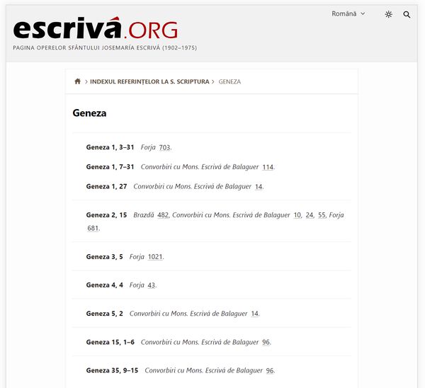 Index de referințe la Sfânta Scriptură.