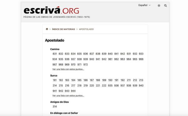 Índice de materias según el libro que se quiera consultar.