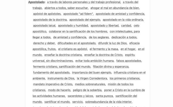 Desglose por los temas en la clasificación de los textos de san Josemaría.
