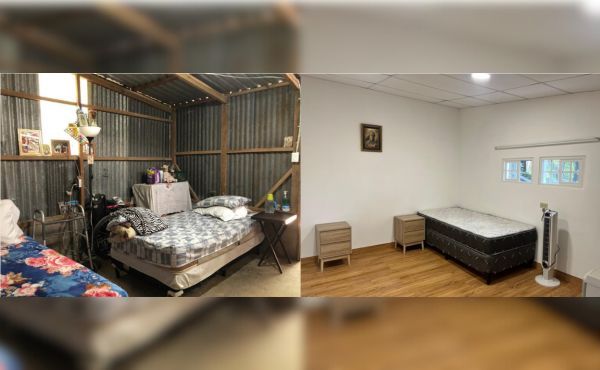 Una habitación de una familia salvadoreña antes y después de este proyecto.