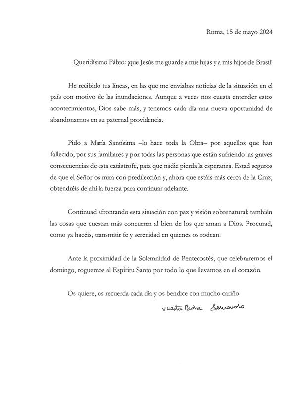 carta do Prelado enchentes RS - em espanhol