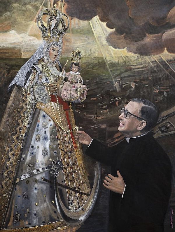 Cuadro de san Josemaría y la Virgen del Rosario