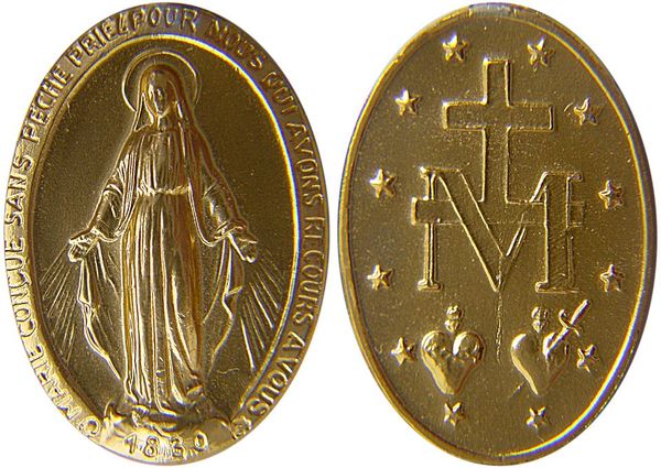 Imagen de la Medalla Milagrosa, por delante y por detrás