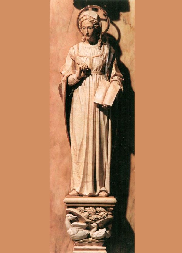 Imagem de Santa Catarina de Sena que o fundador colocou no canto inferior direito do retábulo em Torreciudad.