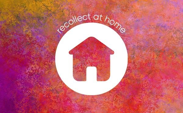 Icon of a house over a multicoloured background